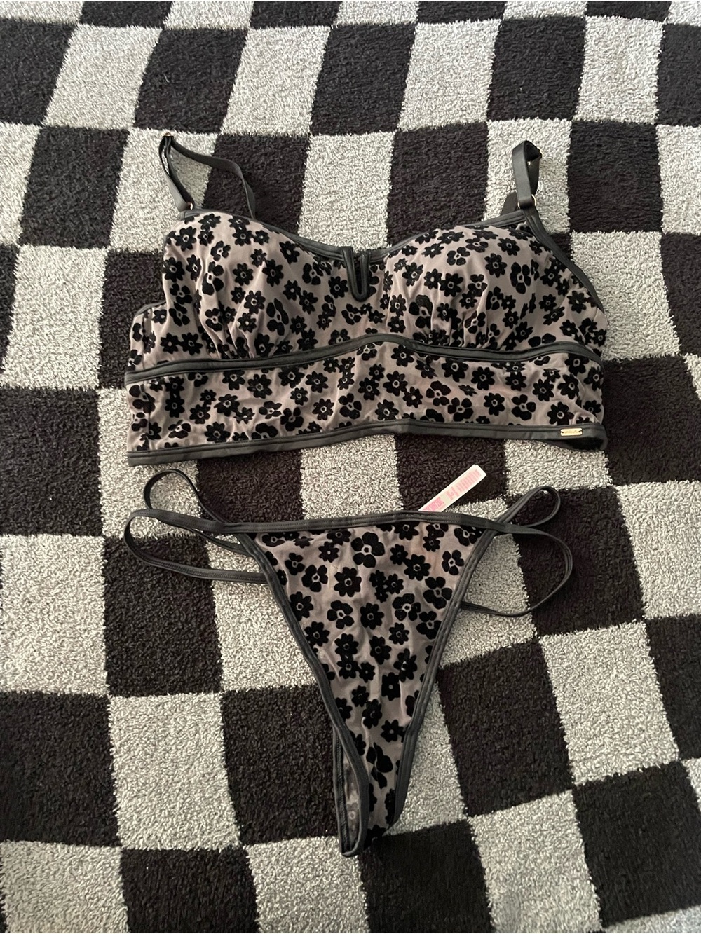 PINK Victoria's Secret Black Floral Velvet Set